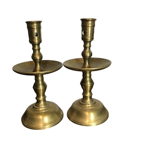 Antique Handmade Belgian Cast Brass Candlestick Holders 8 X 4 - Picture 8 of 10
